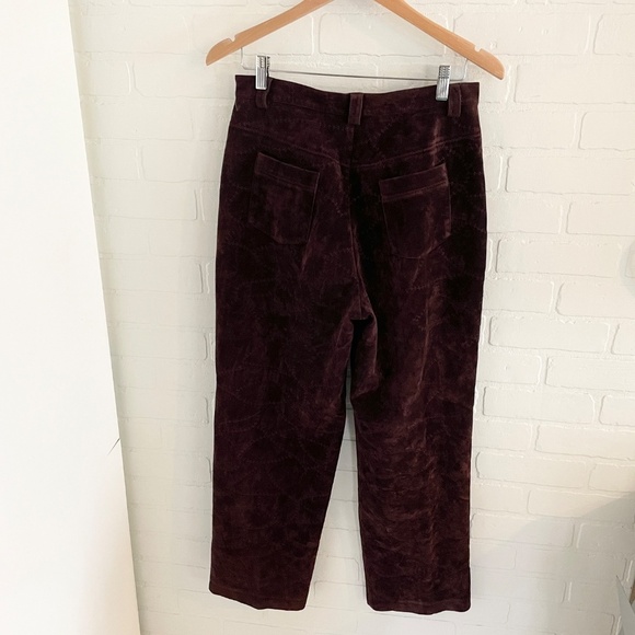 Vintage 90s Y2K Pants Faux Suede Vegan Embroidered Dark red Burgundy Plum Sz 11 - Picture 10 of 11